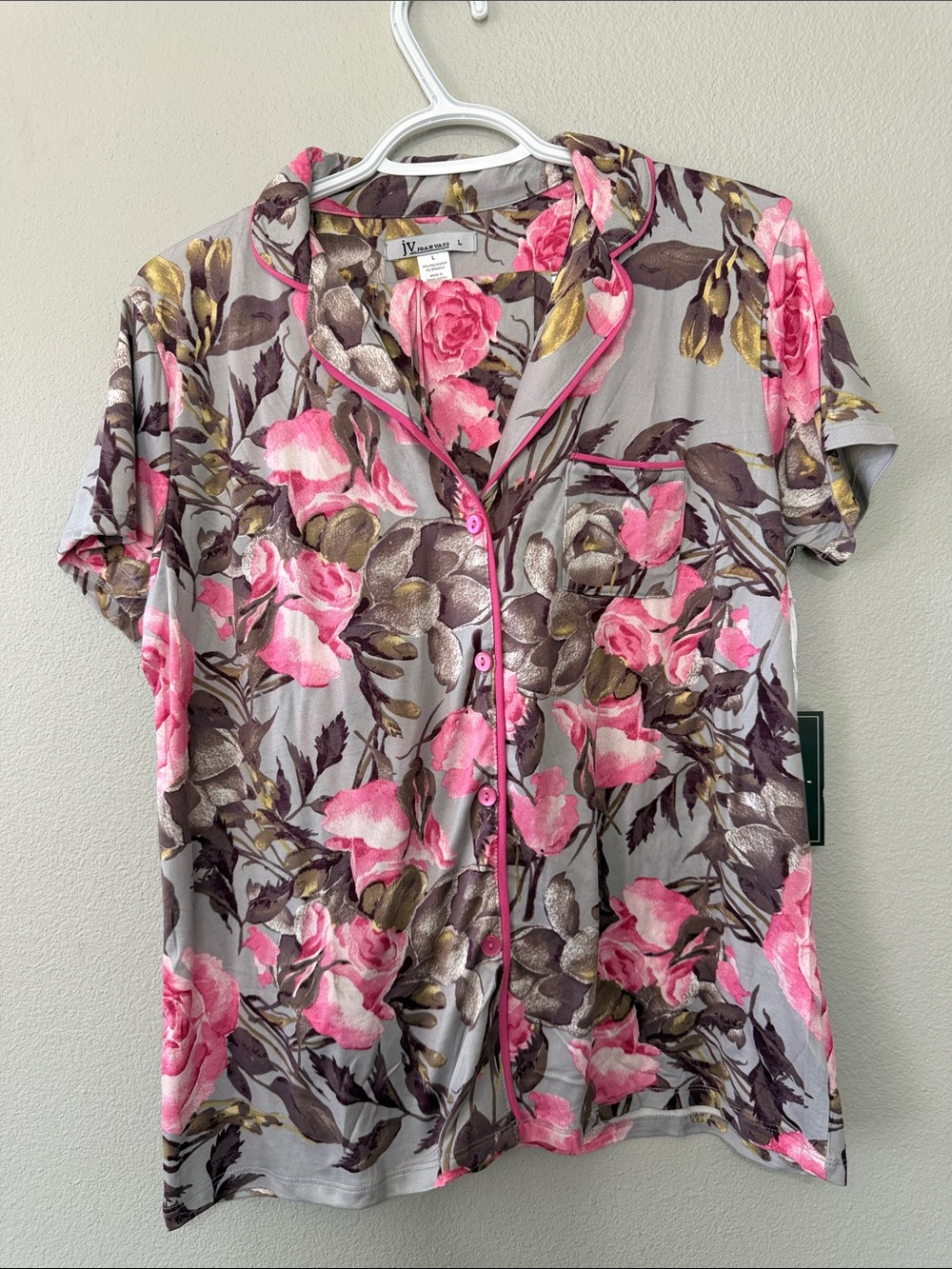 2 piece floral feminine pink rose, pajama set, butter, soft, material size L